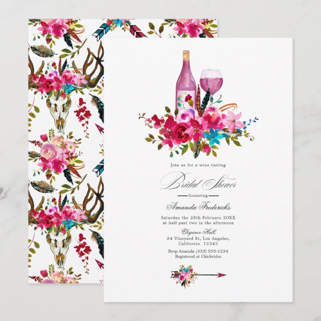 Convite de Chá de Noiva Boho Chic Turquesa e Rosa  (Frente/Verso)