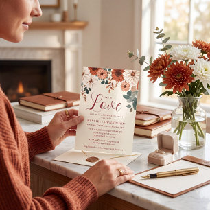 Convite de Chá de Noiva Boho Floral Fall in Love