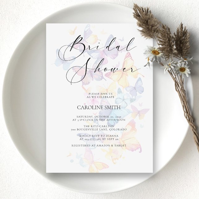 Convite de Chá de Noiva Borboleta Pastel (Butterfly Pastel Bridal Shower Invitation
)