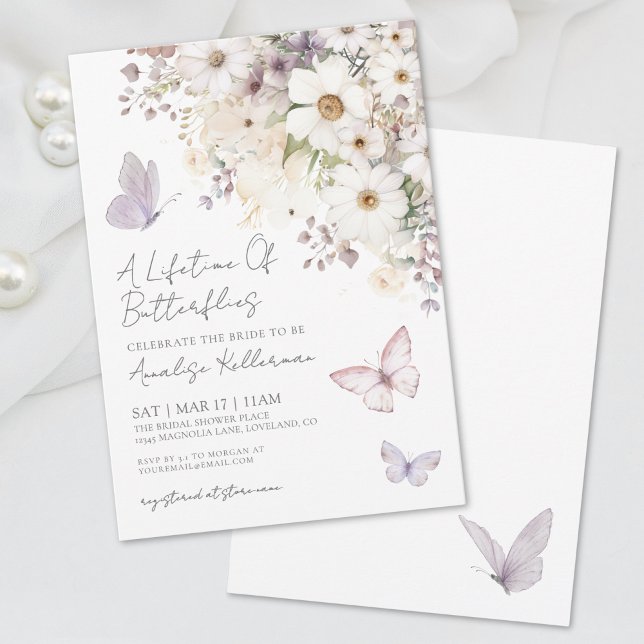 Convite de Chá de Noiva Borboletas Flores Silvestr (Butterfly Wildflowers Bridal Shower Invitation)