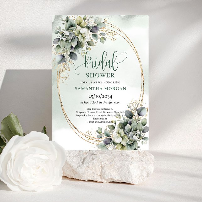 Convite de Chá de Noiva Botânico Branco Verde ( Green White Botanical Bridal Shower Invitation)