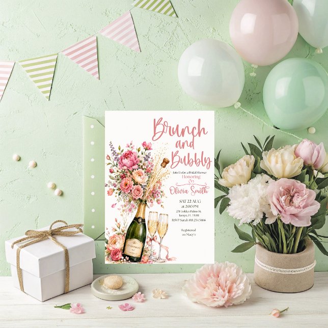 Convite de Chá de Noiva Brunch e Espumante (Brunch and Bubbly Bridal Shower Invitation.)