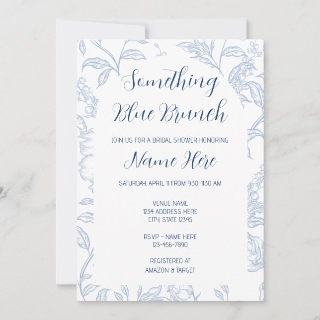 Convite de Chá de Noiva Brunch Something Blue (Frente)