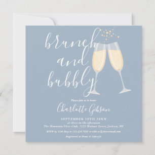 Convite de Chá de Noiva Bubbly Brunch Azul Empoeir