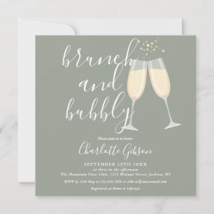Convite de Chá de Noiva Bubbly Brunch Verde Sage Q