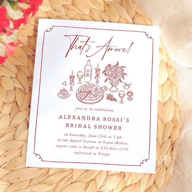 Convite de Chá de Noiva Caprichoso de Pizza e Vinh (Card Front Mock-up)
