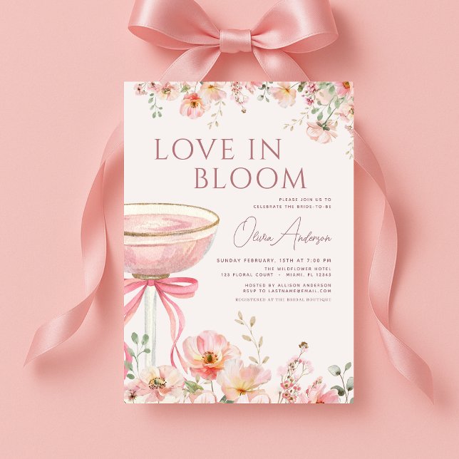 Convite de Chá de Noiva Champagne Rosa com Laço Am (Criador carregado)