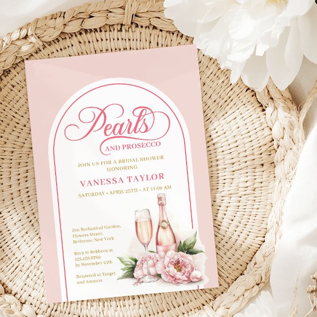 Convite de Chá de Noiva Chic Blush e Pérolas Doura (Chic Blush and Gold Pearls Bridal Shower Invite)