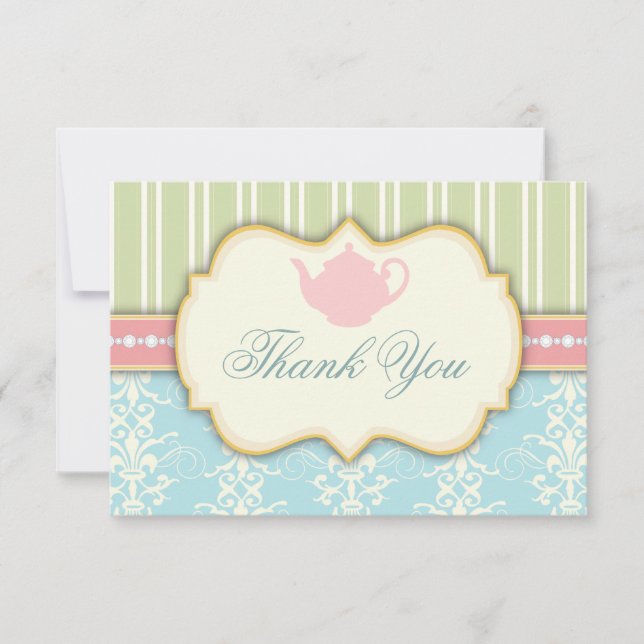 Convite de Chá de Noiva Chic Damask & Stripe (Frente)