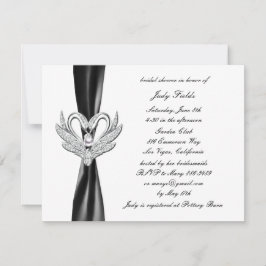 Convite de Chá de Noiva Cisnes Prata Fita Preta