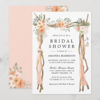 Convite de Chá de Noiva com Arco Floral Rosa Bege