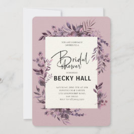 Convite de Chá de Noiva com Bordas de Folhagens