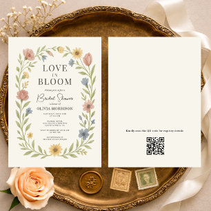 Convite de Chá de Noiva com Código QR Floral Love 