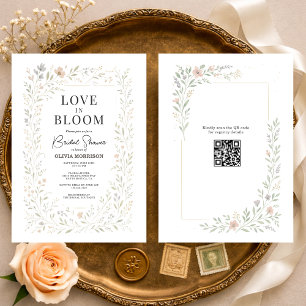 Convite de Chá de Noiva com Código QR 'Love in Blo