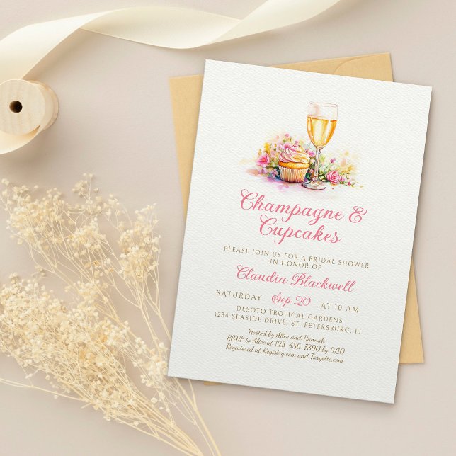 Convite de Chá de Noiva com Cupcakes de Champanhe (Criador carregado)