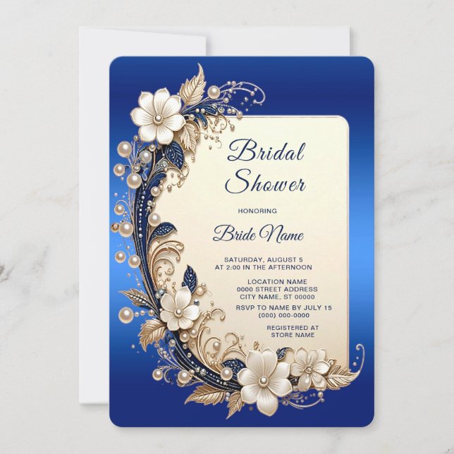 Convite de Chá de Noiva com Enfeite Floral Branco (Frente)