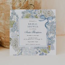 Convite de Chá de Noiva com Fita Floral Azul