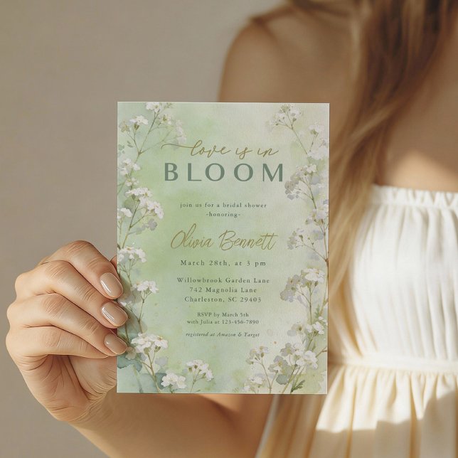 Convite de Chá de Noiva com Flor Silvestre Verde (Green Garden Bridal Shower Invite)