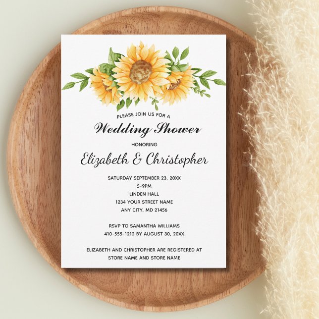 Convite de Chá de Noiva com Flores Amarelas de Gir (Sunflowers Yellow Floral Wedding Shower Bridal Shower Couples Shower Invitation. Digital or 
Printed)