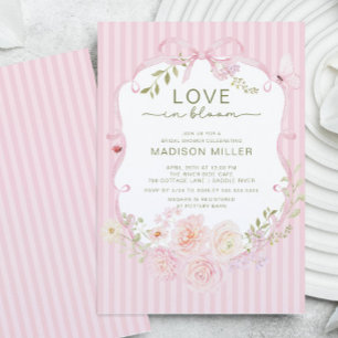 Convite de Chá de Noiva com Flores Rosa Amor em Fl