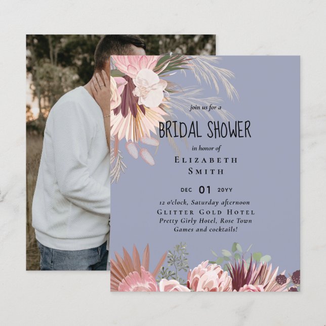 Convite de Chá de Noiva com Grama das Pampas Orçam (Frente/Verso)