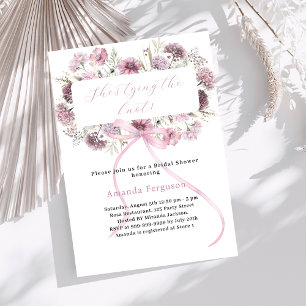 Convite de Chá de Noiva com laço rosa e flores She