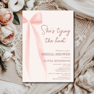 Convite de Chá de Noiva com Laço Rosa - Ela Está S