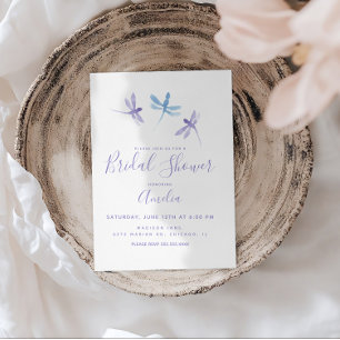 Convite de Chá de Noiva com Libélulas Roxas Azul P