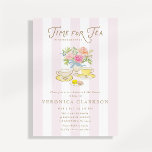 Convite de Chá de Noiva com Listras Rosa<br><div class="desc">Este convite de chá de noiva elegante apresenta listras suaves em rosa combinado com uma ilustração encantadora inspirada em chá e um arranjo floral delicado. O título “Hora do Chá” adiciona um toque divertido e refinado, perfeito para celebrar a noiva em um ambiente elegante e feminino. Totalmente personalizável com os...</div>