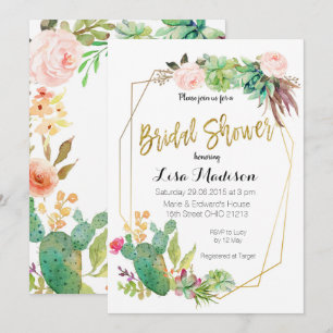 Convite de Chá de Noiva com Moldura Geométrica Suc