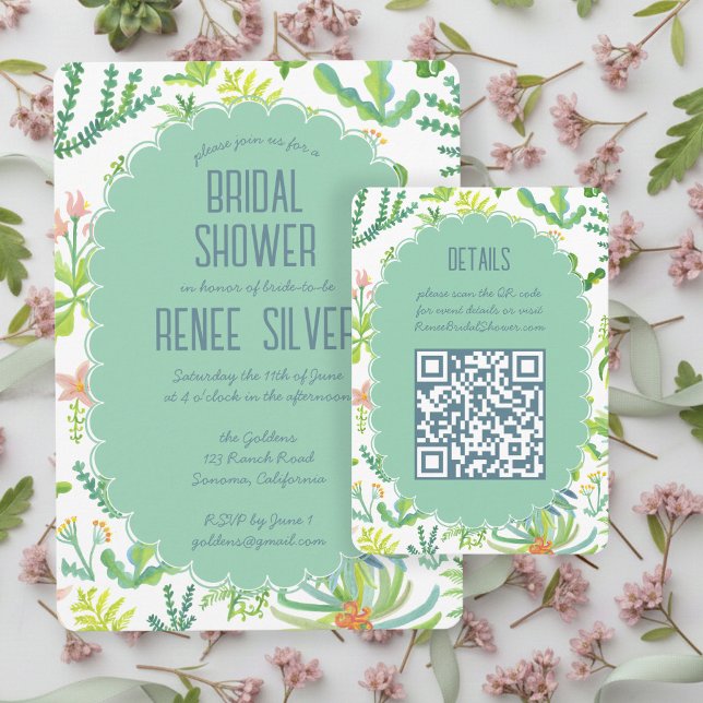 Convite de Chá de Noiva com QR Code Personalizado  (Jungle Garden Watercolor Custom QR BRIDAL SHOWER Enclosure Card
)