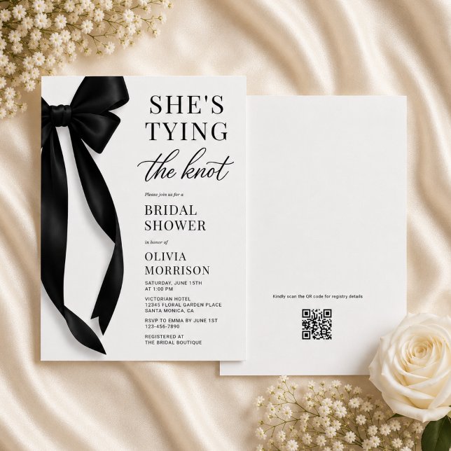 Convite de Chá de Noiva com QR Code She's Tying Th (Criador carregado)