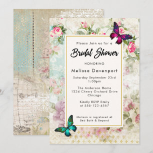 Convite de Chá de Noiva com Rosas Antigas e Borbol