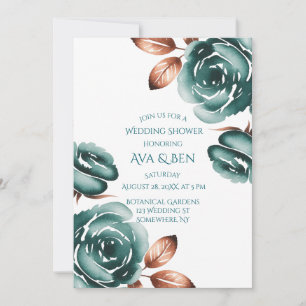 Convite de Chá de Noiva com Rosas Azul-Piscina e F
