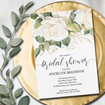 Convite de Chá de Noiva com Rosas Brancas Elegante