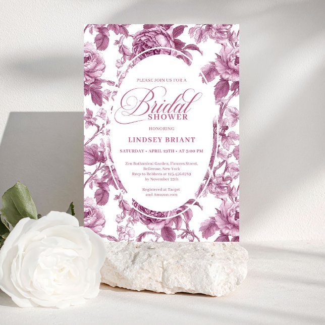 Convite de Chá de Noiva com Rosas Luxuosas Roxas E (Luxury Dark Fuchsia Roses Bridal Shower Invitation)