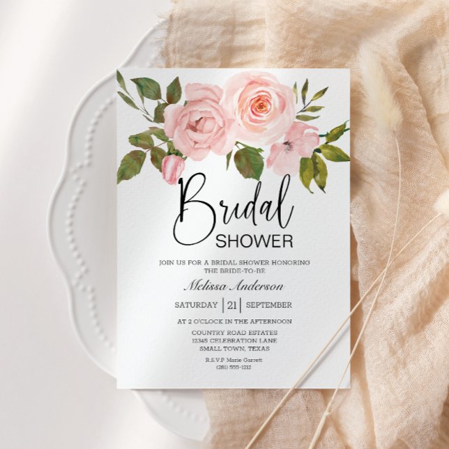 Convite de Chá de Noiva com Rosas Rosa Bege Floral (Criador carregado)