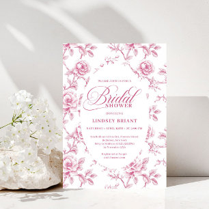 Convite de Chá de Noiva com Rosas Toile Rosa Bege