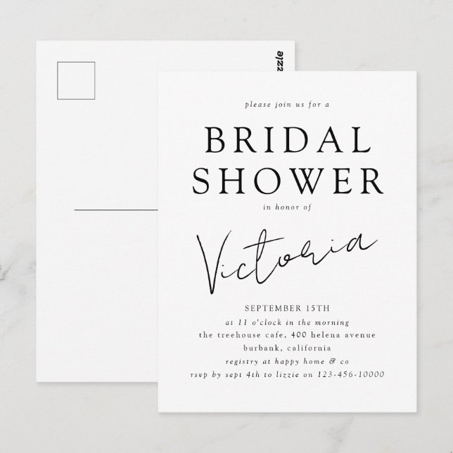 Convite de Chá de Noiva com Roteiro Minimalista Mo (Frente/Verso)