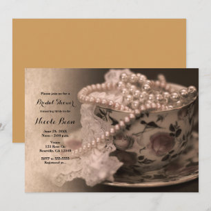Convite de Chá de Noiva com Xícara de Chá e Pérola