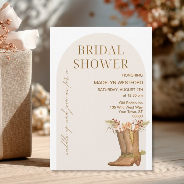 Convite de Chá de Noiva de Botas de Cowgirl Ociden (Elegant Western Cowgirl Boots Bridal Shower Invitation)