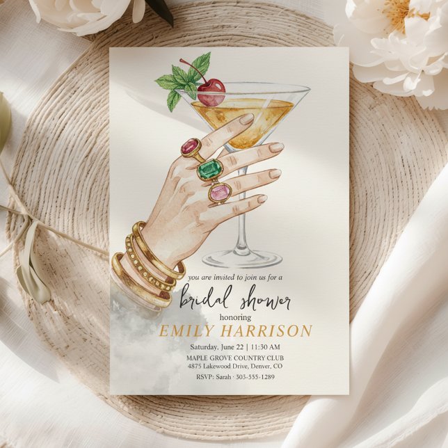 Convite de Chá de Noiva de Cocktail Elegante Arte (Celebrate the bride-to-be with this sophisticated watercolor bridal shower invitation)