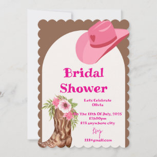 convite de chá de noiva de cowboy rosa