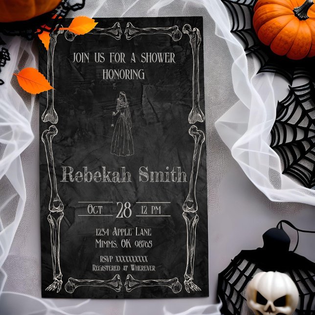 Convite de Chá de Noiva de Esqueleto de Halloween (Criador carregado)