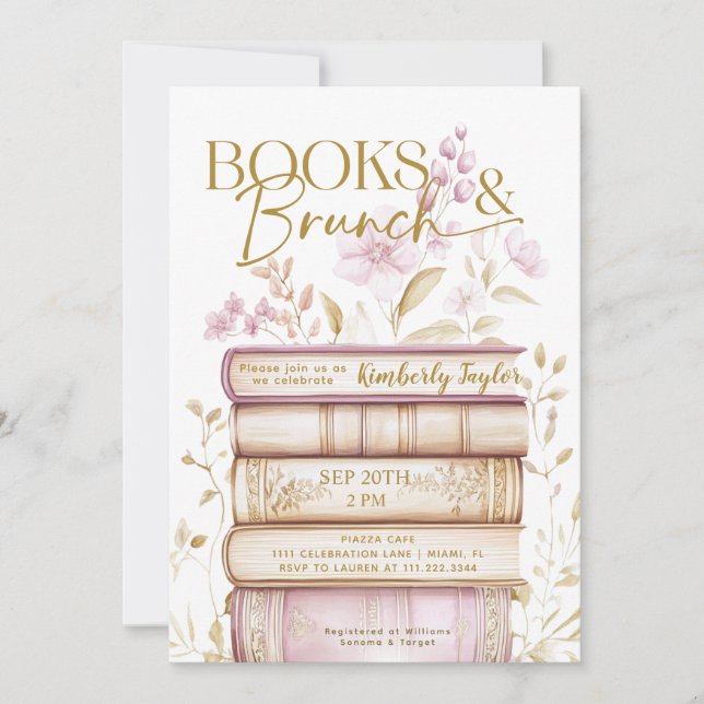 Convite de Chá de Noiva de Livros & Brunch Story B (Frente)