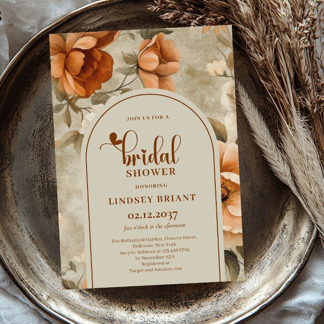 Convite de Chá de Noiva de Verão em Terracota com  (Summer Sage Terracotta Bridal Shower Invitation)