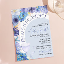 Convite de Chá de Noiva Dusty Blue Petal Prosecco