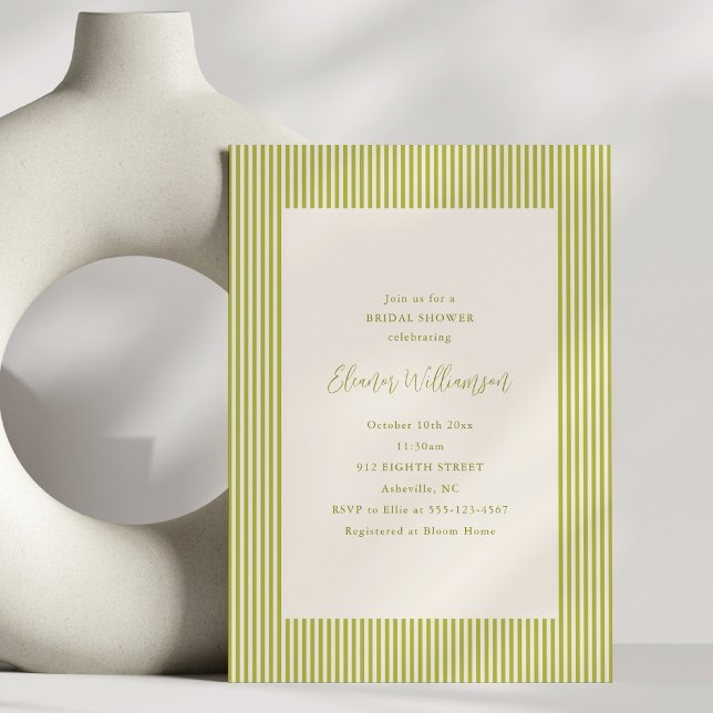 Convite de Chá de Noiva Elegante com Listra Verde  (Criador carregado)