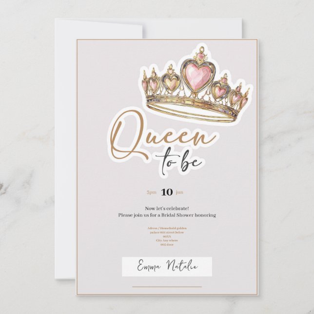 Convite de chá de noiva elegante para rainha (Frente)