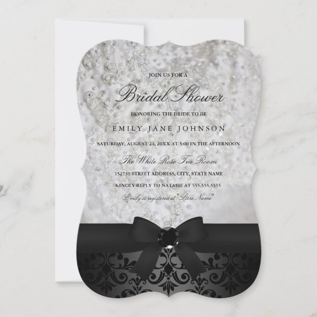 Convite de Chá de Noiva Elegante Preto e Branco co (Frente)